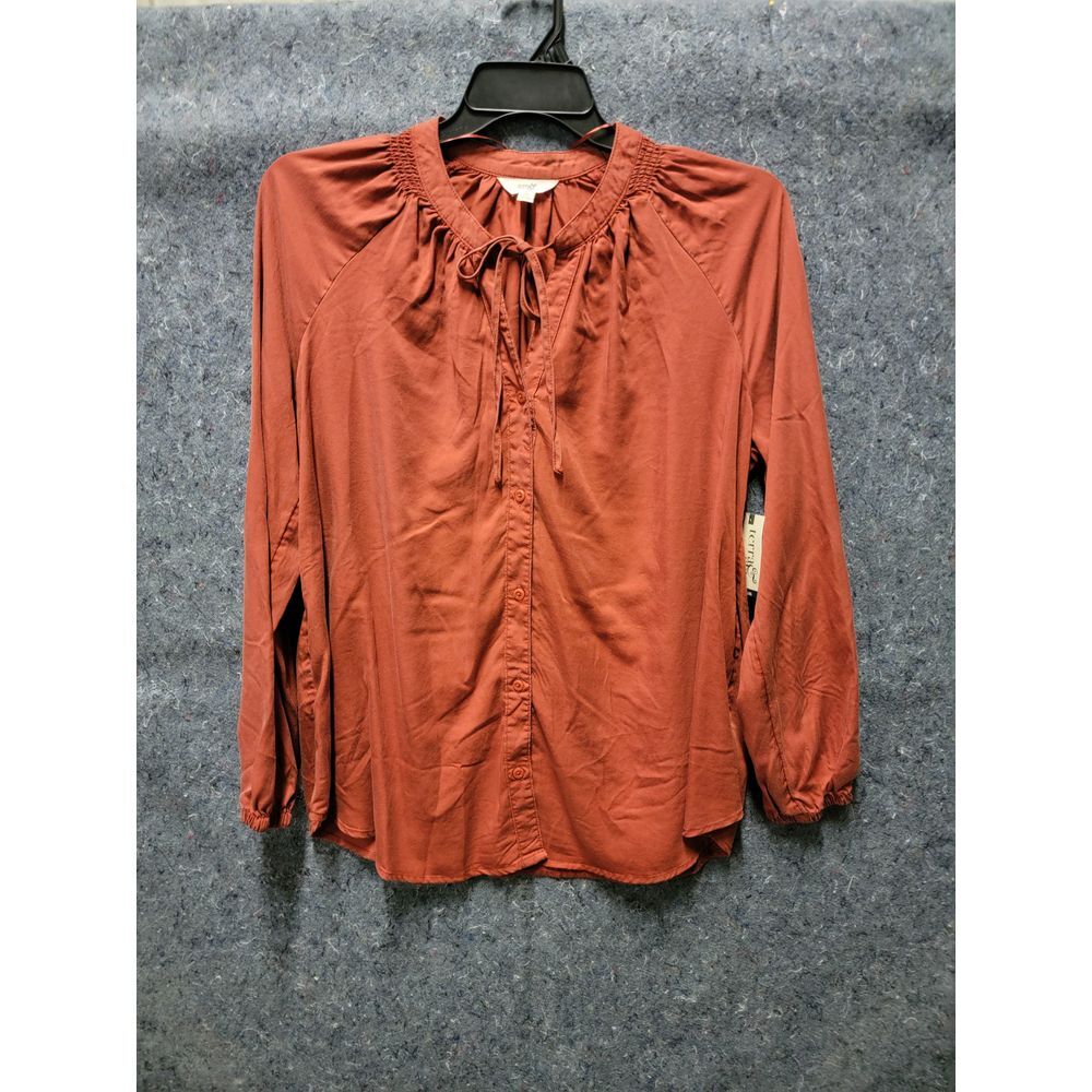 Terra & Sky Deep‎ Burnt Orange Front Button-Up w/tie Blouse OX